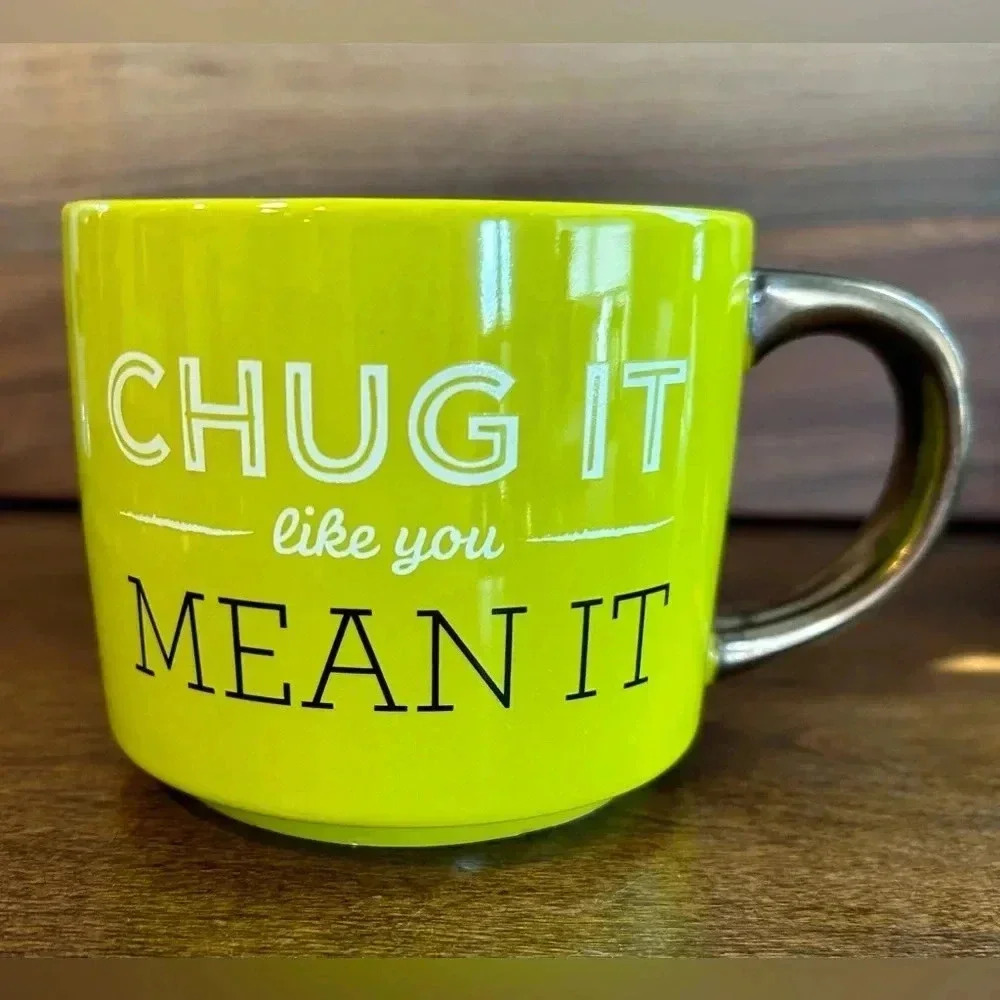 “Threshold "Chug It Like You Mean It" Coffee Mug Tea Cup Green Stoneware 12 Oz